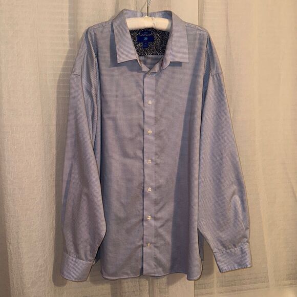 EGARA 4X Blue Navy Tiny Polka Textured Cotton Long Sleeve Dress Shirt
